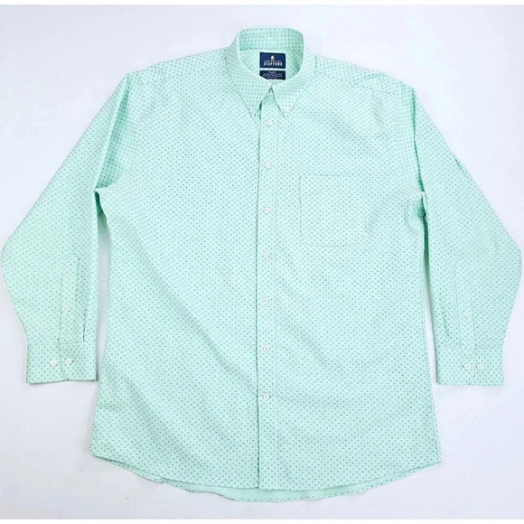 Stafford Size 16.5 32-33 Athletic Fit Travel Wrinkle Free Oxford Mens Lime Green - Picture 1 of 9